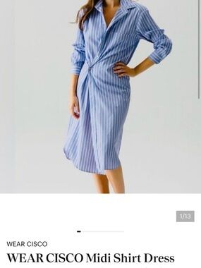 Wear Cisco Pippen Blue and White Striped Button-Front Shirt Dress NWT